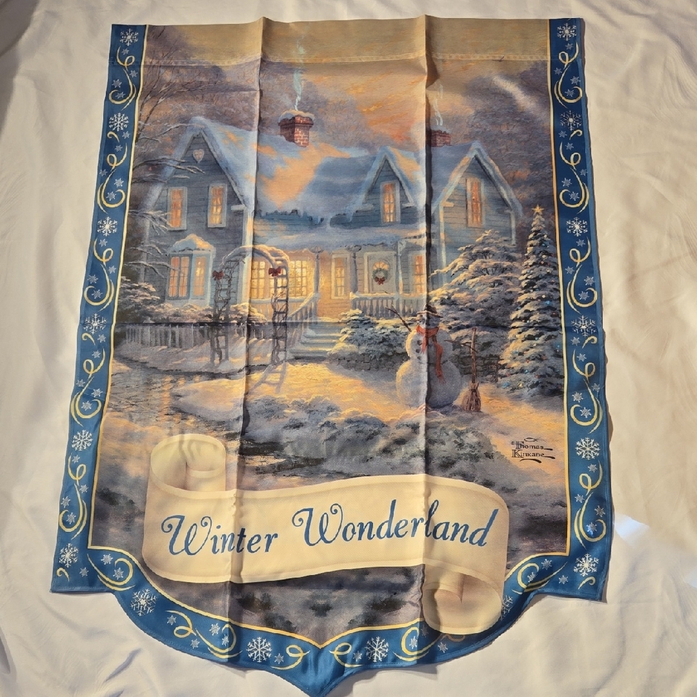 Thomas Kinkade Winter Wonderland Tapestry - Blue and Cream